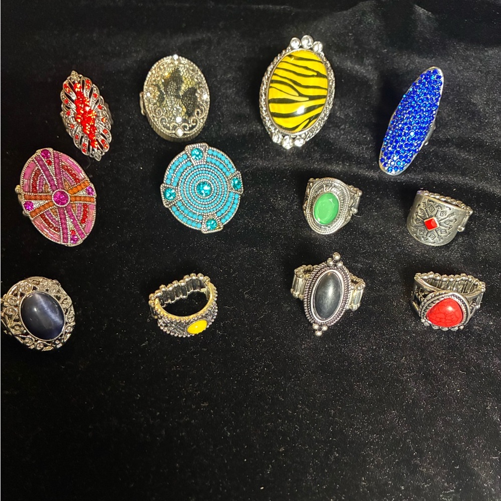 Lot of 12 Multicolor Gemstone Stretchy Rings